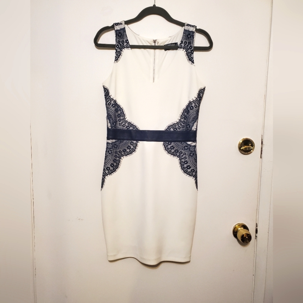 Guess Fitted Cocktail Dress w/ Lace Detail Trim